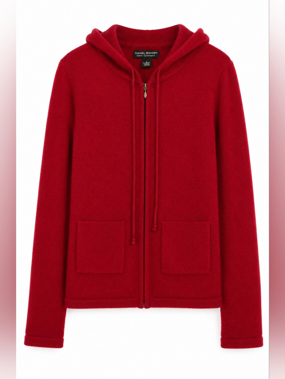Daniel Bishop 100% Cashmere Cranberry Red Zip Hoodie, L, Minimalist, Heritage